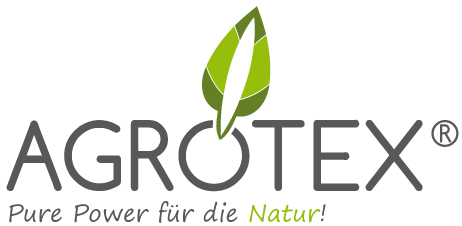 AGROTEX® Firmenlogo mit grünem Blatt und Schriftzug „Pure Power für die Natur“ – steht für nachhaltige Umwelttechnologie und ökologische Produktlösungen.